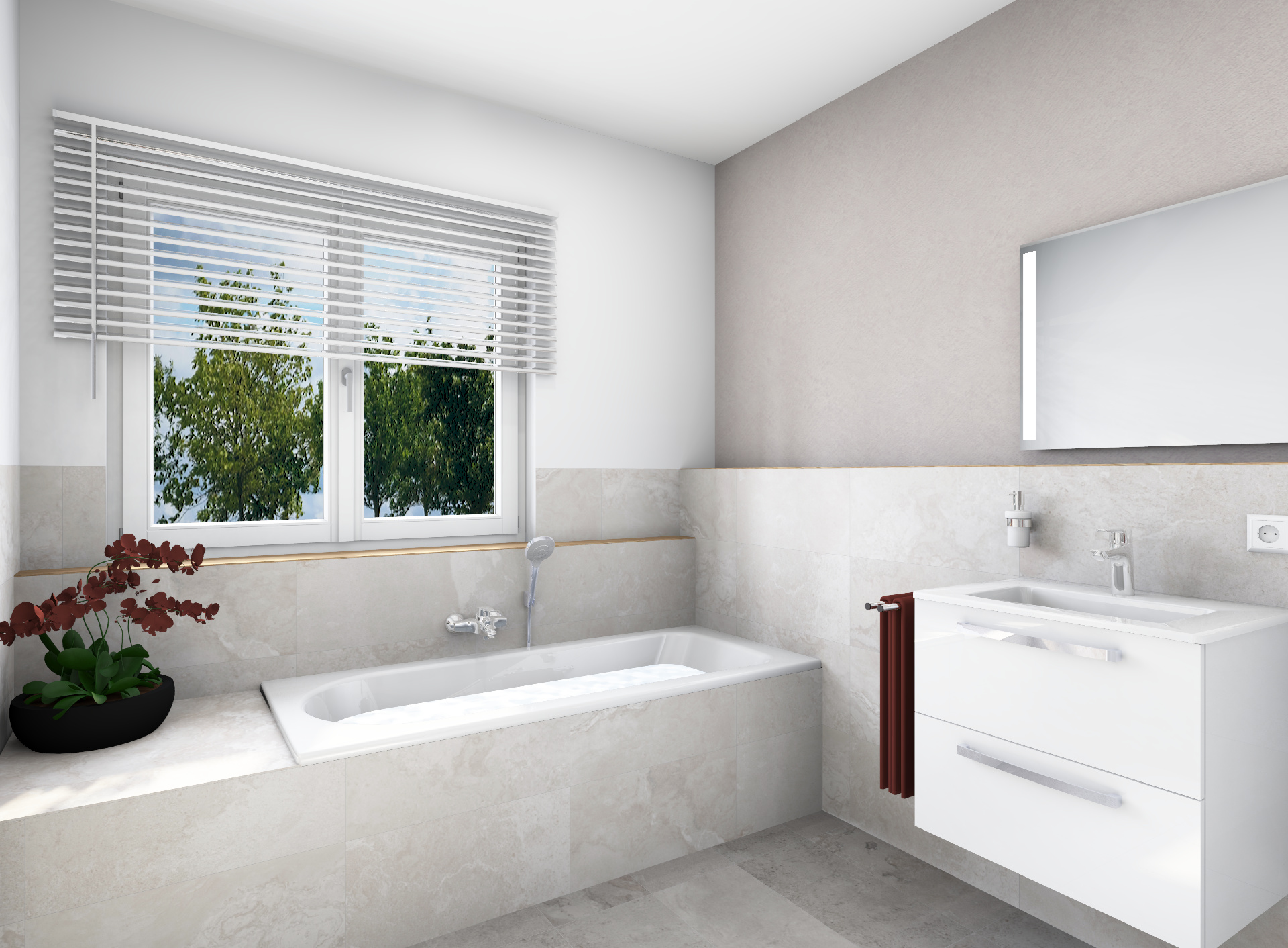 Modernes Badezimmer in Komfort Ausstattung mit Badewanne