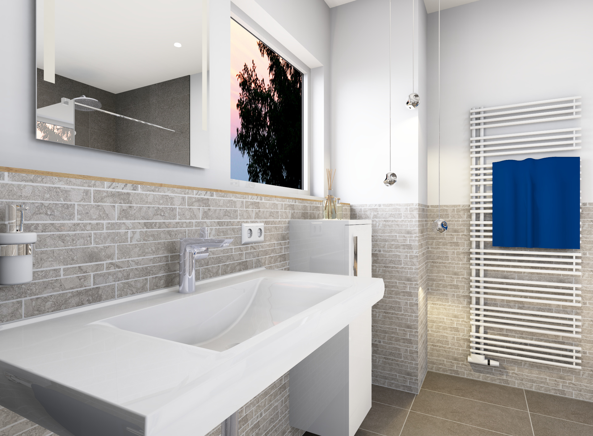 Modernes Badezimmer mit großem Waschbecken in Komfort Fit Ausstattung