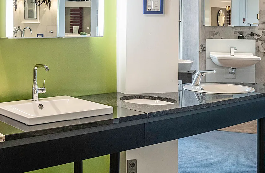 Abbildung beispielhafte Waschbecken in Lumina Badausstellung