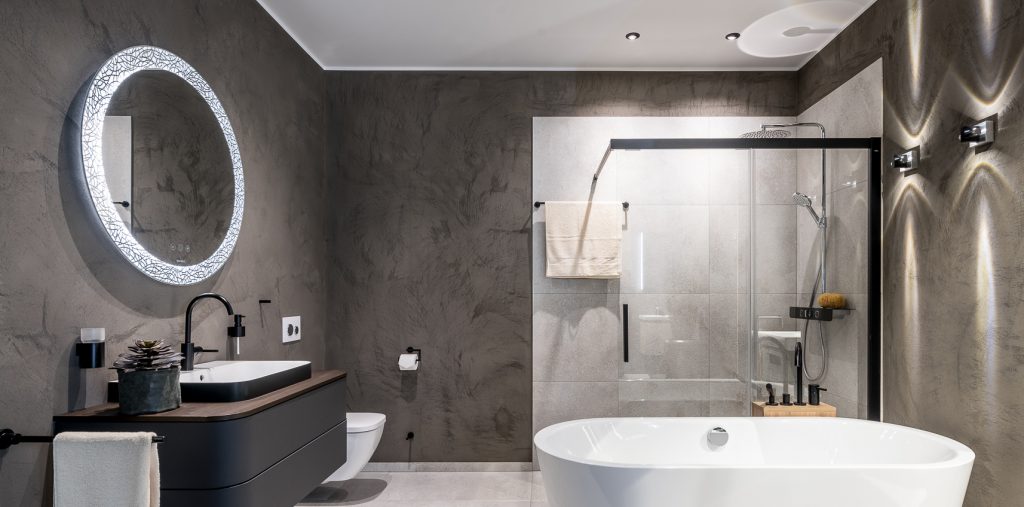 Abbildung Badezimmer mit Badewanne, Dusche, WC und Waschtisch