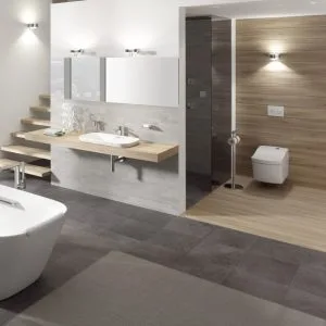 Abbildung Badezimmer Zonenbeleuchtung; Badewanne, Waschtisch und WC