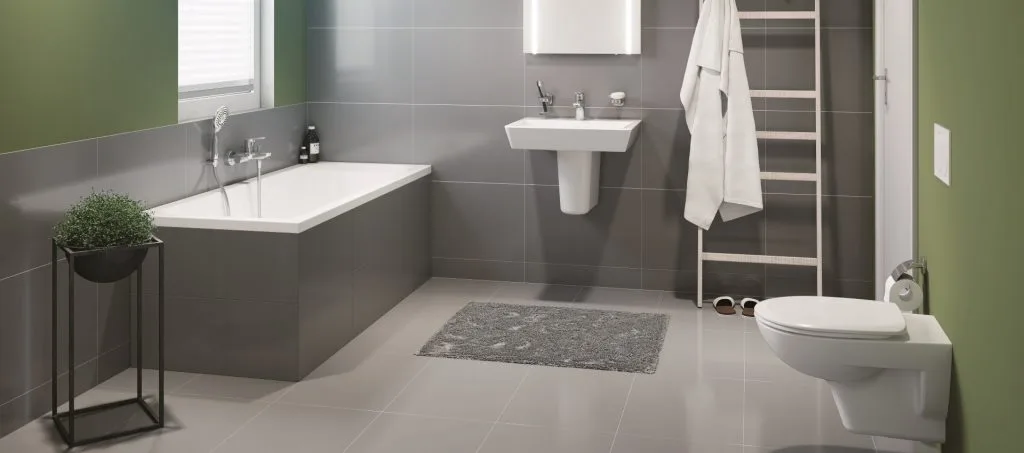 Abbildung Concept 100 Badezimmer mit Badewanne, Waschbecken und WC