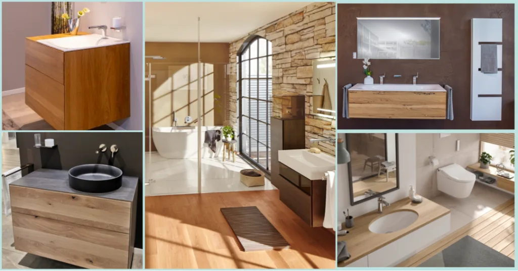 Collage mehrere Badezimmer in verschiedenen Brauntönen