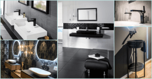 Collage mehrere Badezimmer in schwarz