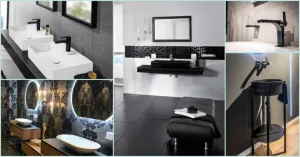 Collage mehrere Badezimmer in schwarz