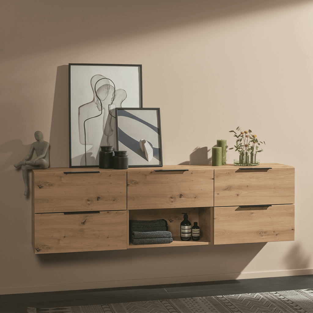 Badmöbel Holzoptik Eiche Badezimmerschrank modern