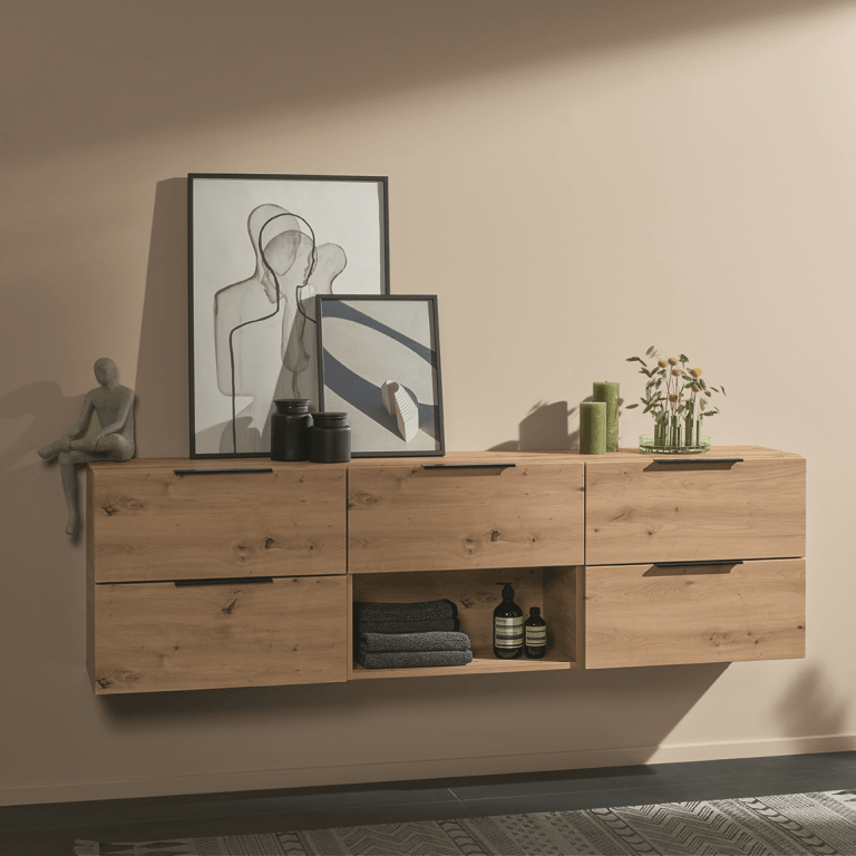 Badmöbel Holzoptik Eiche Badezimmerschrank modern