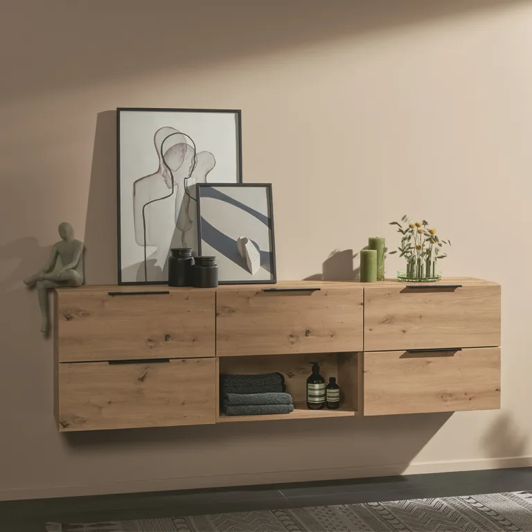 Badmöbel Holzoptik Eiche Badezimmerschrank modern